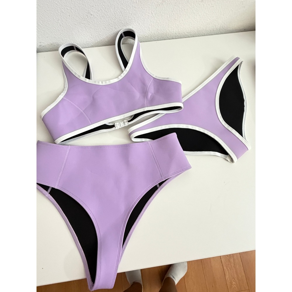 Hoaka Swimwear Lavender Neoprene Bikini Set 3 Piece Top M++ Bottoms M L Purple